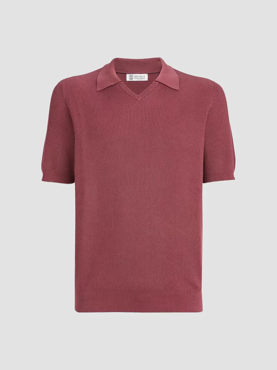 Cotton English Rib Knit Polo Shirt by Brunello Cucinelli