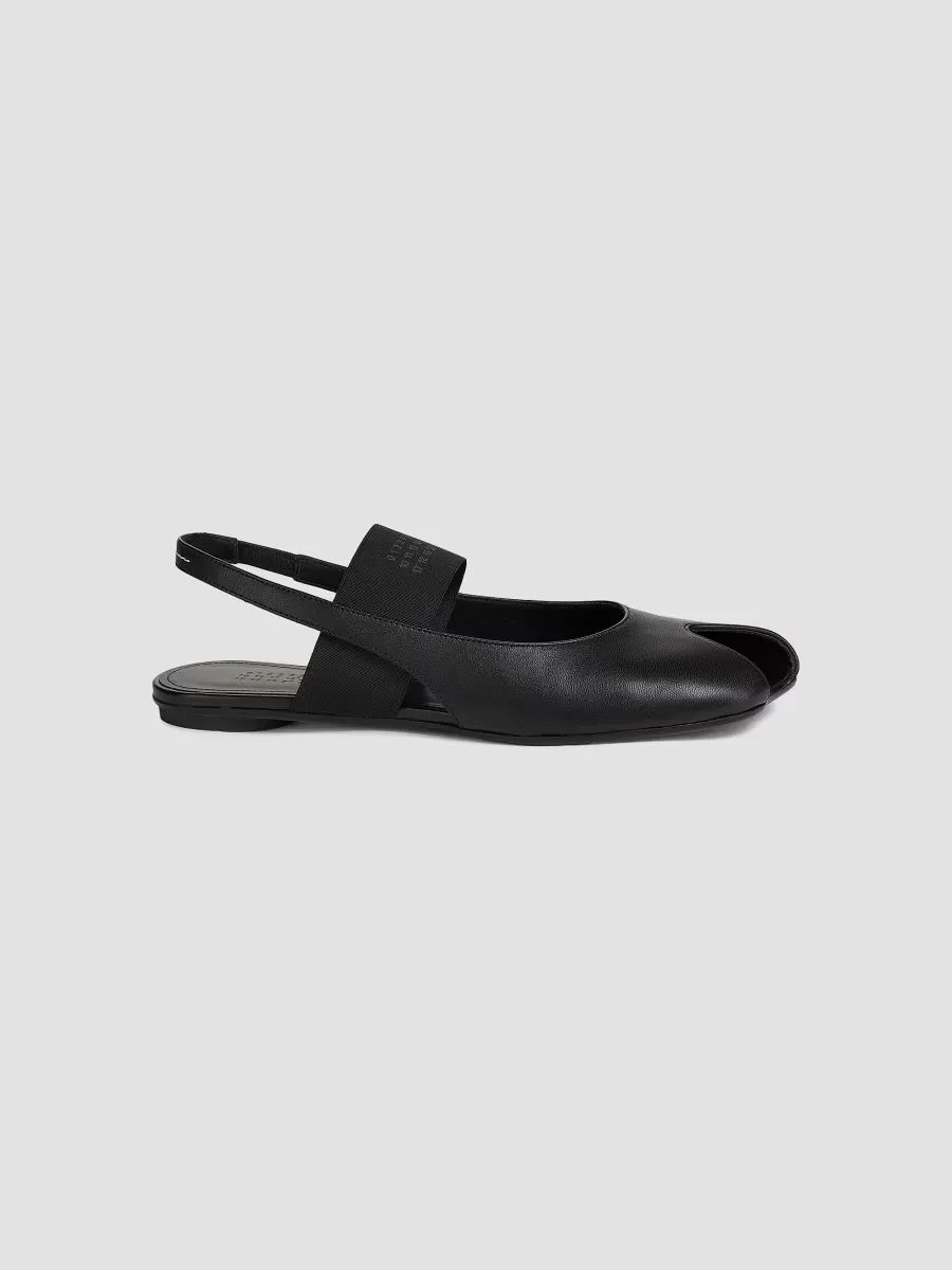 MM6 Maison Margiela Logo Peep-Toe Slingback Ballet Flats by Maison Margiela
