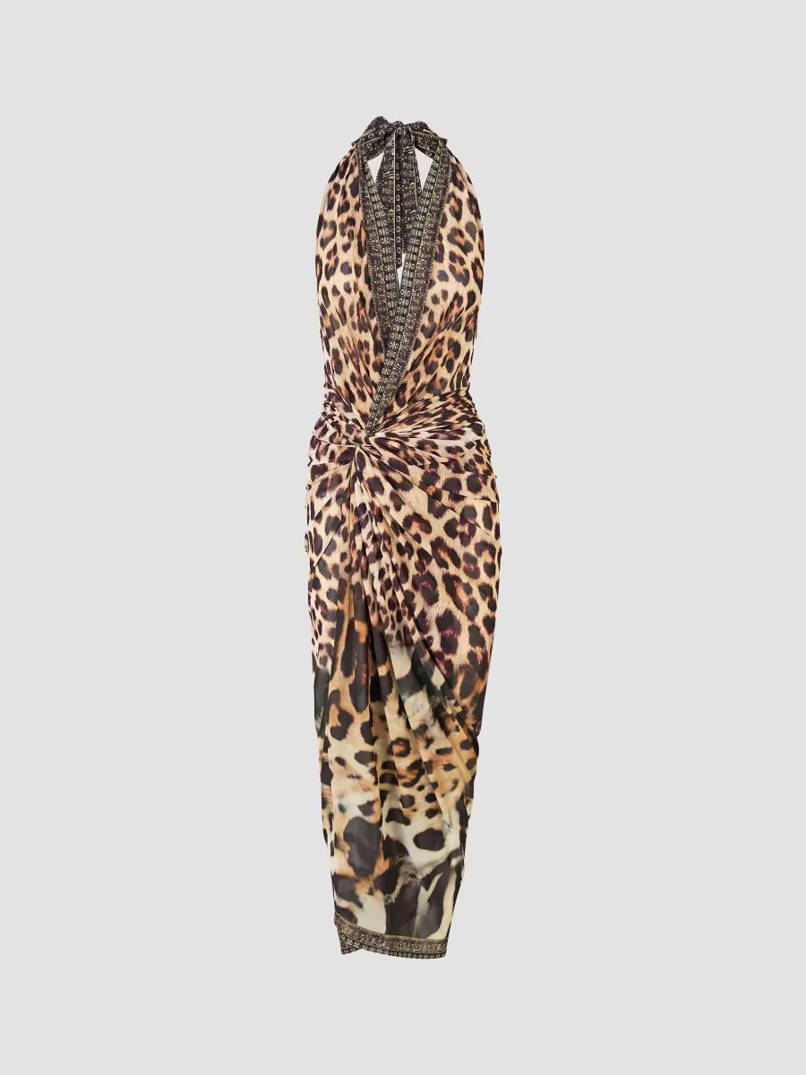 Leotigra Printed Side Twist Jersey Maxi Dress by Camilla