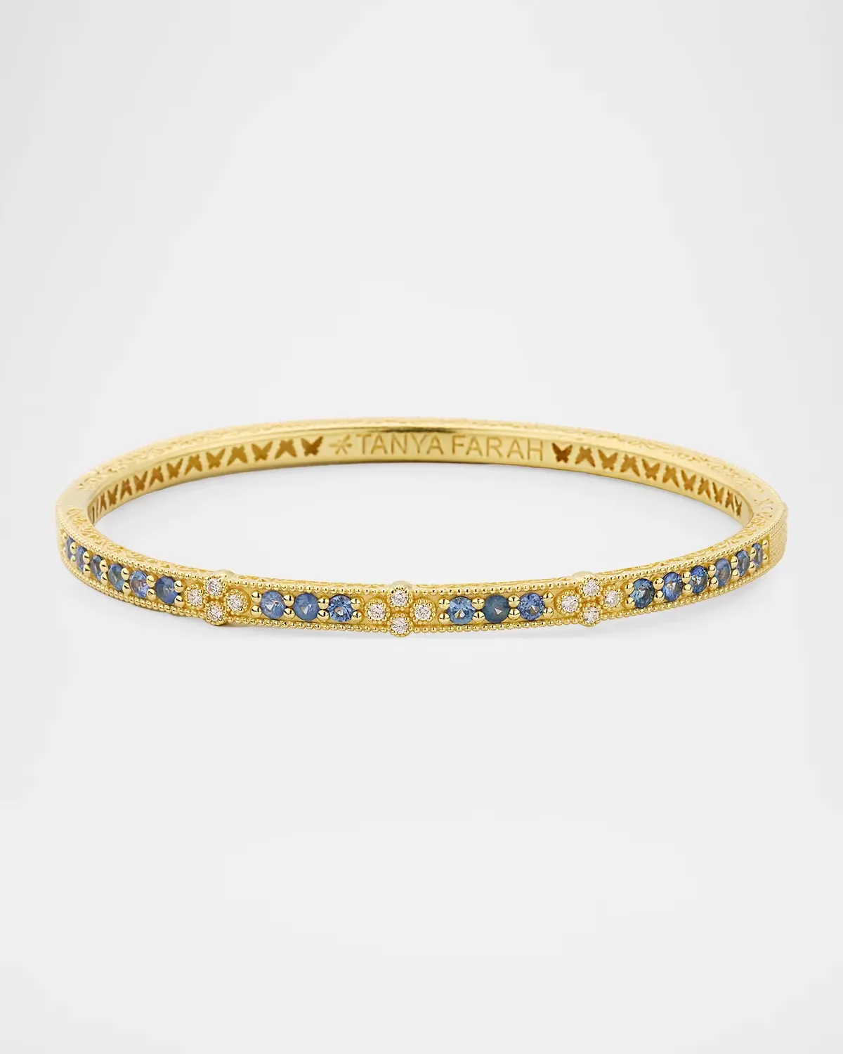 Yellow Gold Round Blue Sapphire and Diamond Bracelet by Tanya Farah