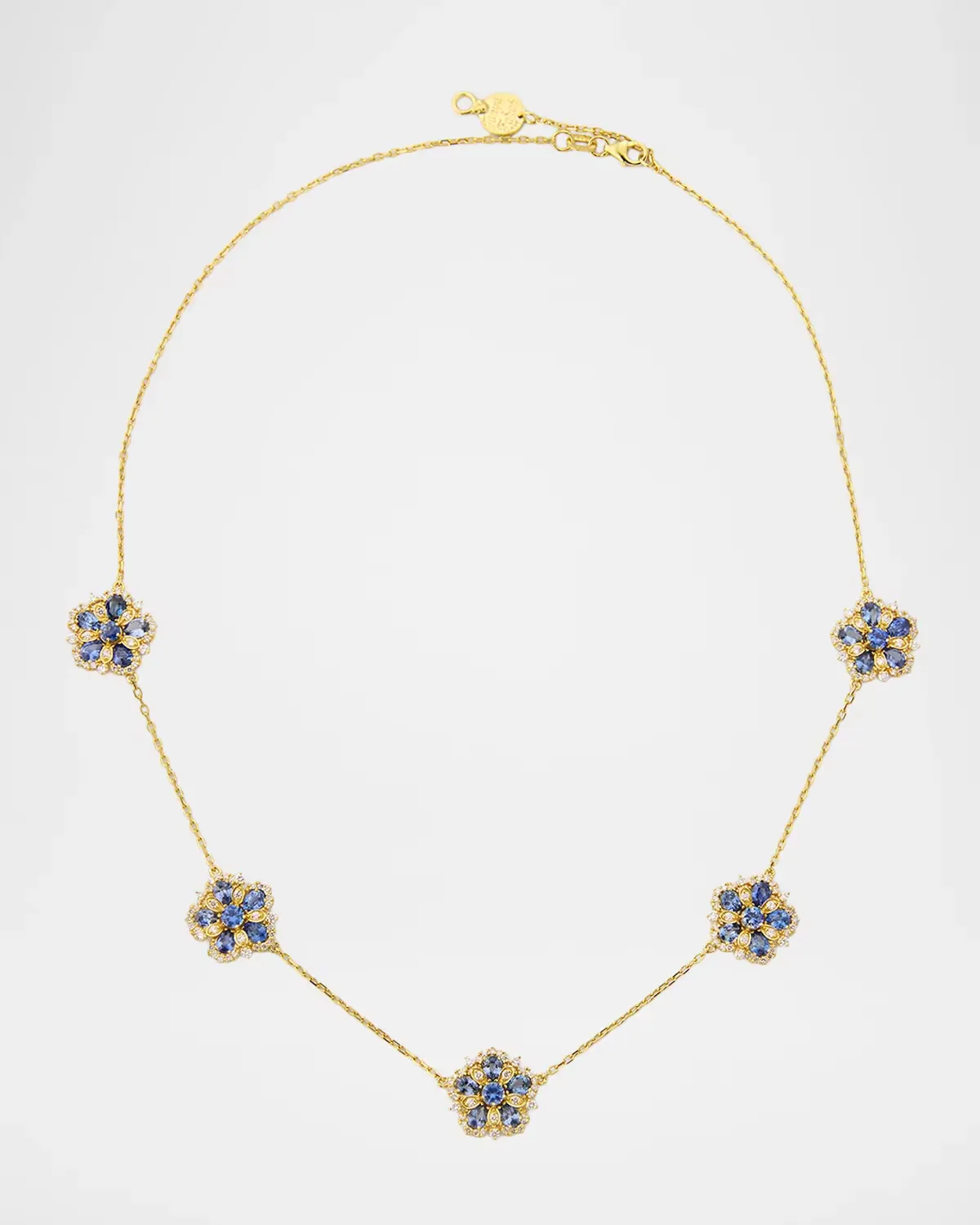 Yellow Gold Jasmine Bloom Ceylon Sapphire and White Diamond Necklace