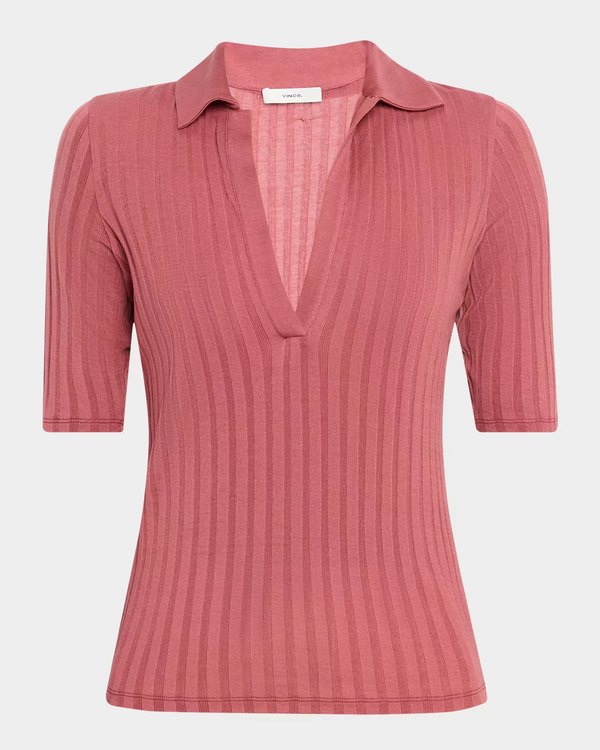 Elbow-Sleeve Silk Rib Polo Shirt by Vince