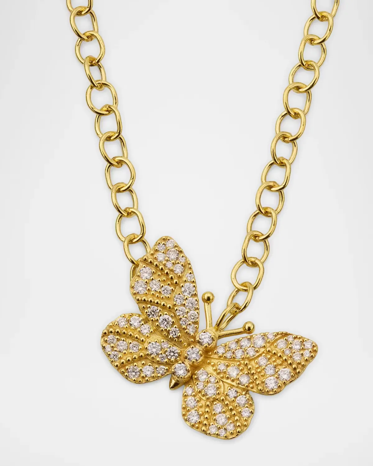 18K Yellow Gold Medium Diamond Butterfly Necklace by Tanya Farah