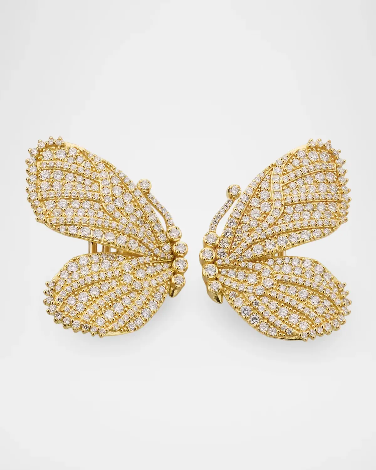 18K Yellow Gold White Diamond Butterfly Half Wing Earrings by Tanya Farah