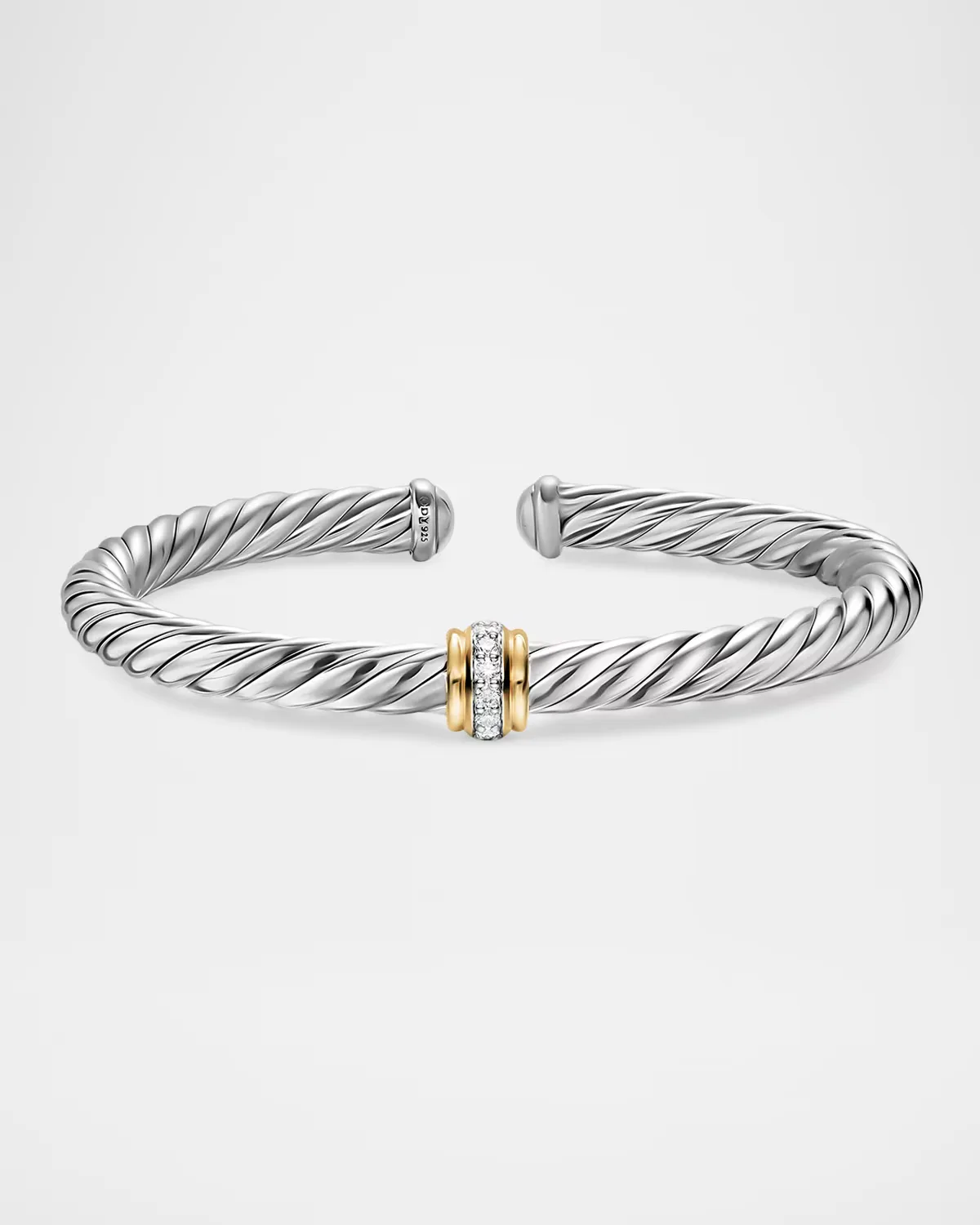Cable Flex Center Station Bracelet with Diamonds in Silver and 14K Gold, 6mm