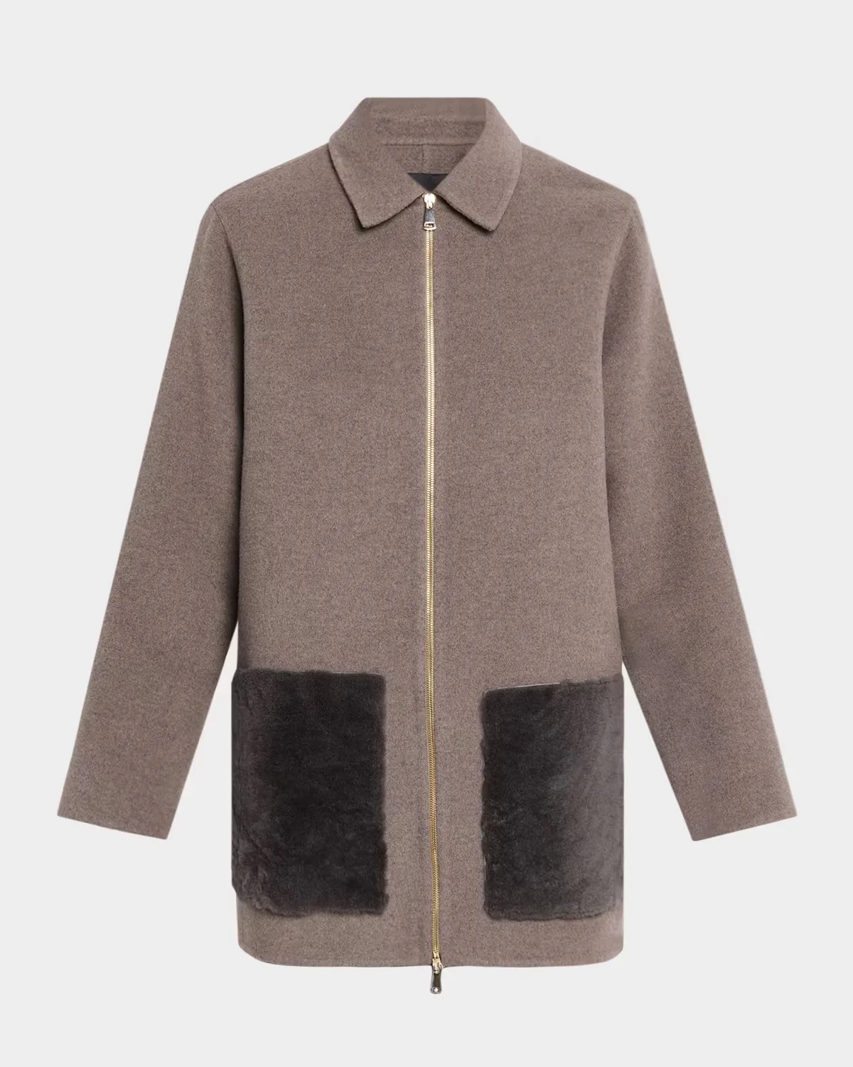 Shearling Patch Pocket Wool-Cashmere Coat by Fabiana Filippi
