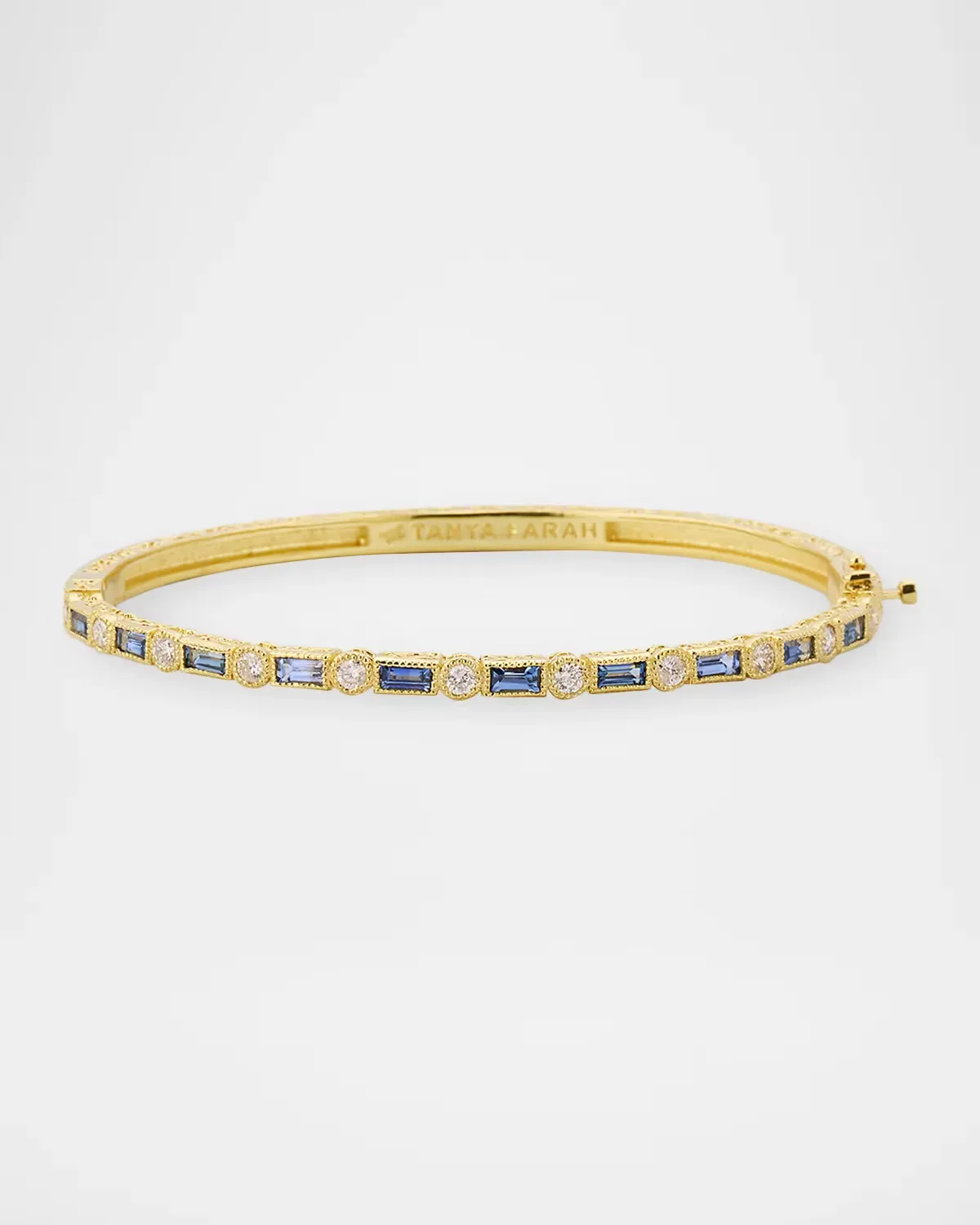 18K Yellow Gold Bangle Bracelet with Blue Sapphires and Diamonds by Tanya Farah