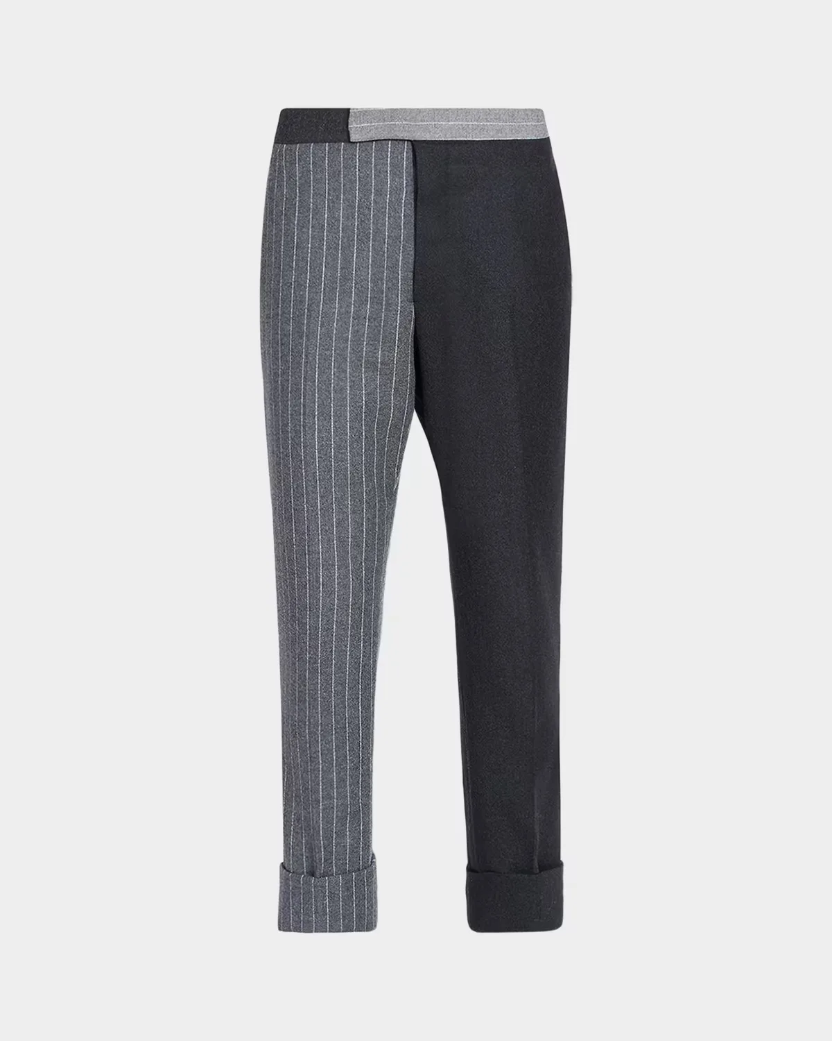 Fit 1 Classic Backstrap Banker Stripe Flannel Trousers by Thom Browne