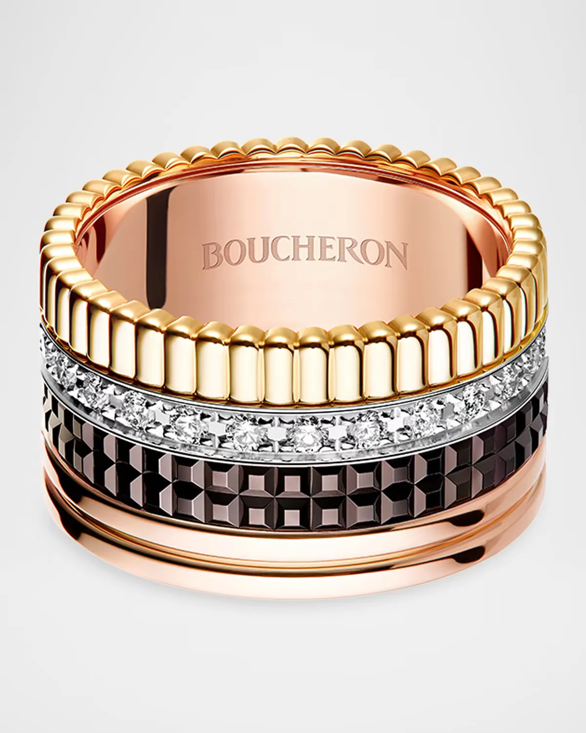 Quatre Classique 18K Large Ring with Brown PVD and Diamonds by Boucheron