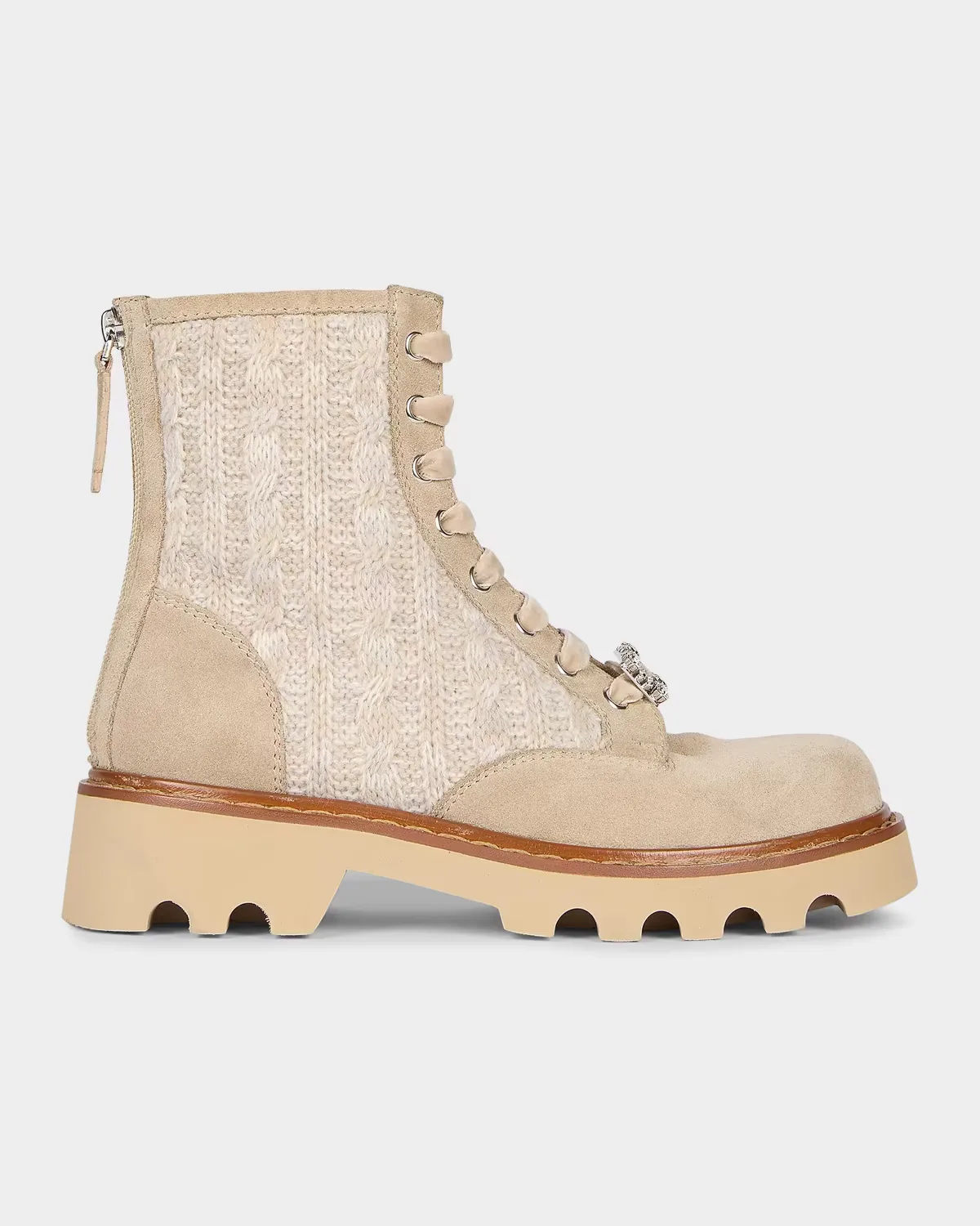 Viv Rangers Cable-Knit & Suede Combat Boots by Roger Vivier
