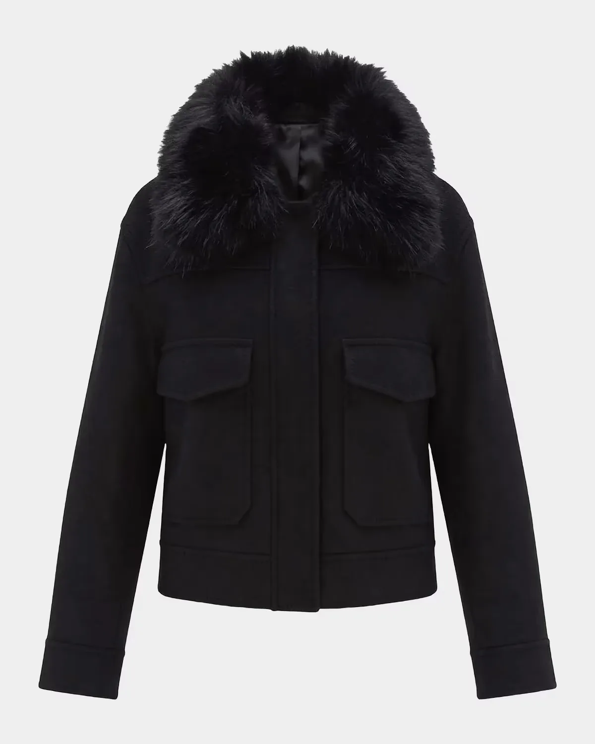 Cashmere and Wool Jacket with Detachable Goat Shearling Collar