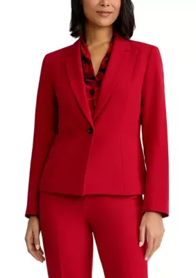 Petite One Button Notch Peplum Crepe Blazer