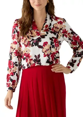 Floral V-Neck Pleated Shoulder Top by Kasper