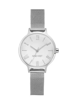 Quartz Round Silver-Tone Stainless Steel Mesh Bracelet Watch by Nine West