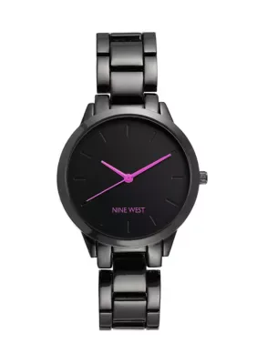 Quartz Round Gun-Tone Alloy Metal Bracelet Watch
