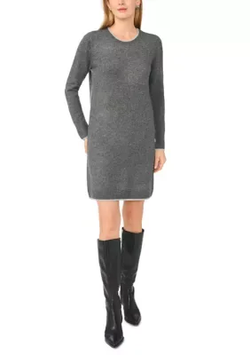 Long Sleeve Tipped Crew Neck Sweater Dress by Vince Camuto