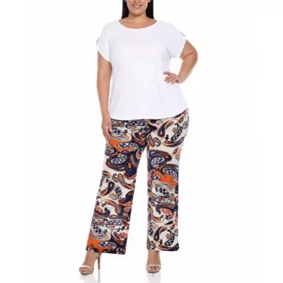 Solid Top & Paisley Print Pant Set by White Mark