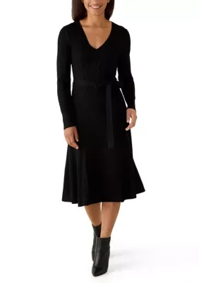 Long Sleeve Solid A-Line Sweater Dress by Lucky Brand