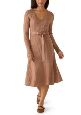 Long Sleeve Solid A-Line Sweater Dress