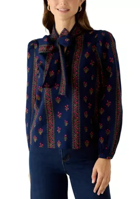 Long Sleeve Bow Print Top by Crown & Ivy