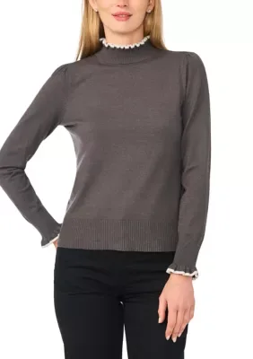 Long Sleeve Tipped Ruffle Funnel Neck Sweater