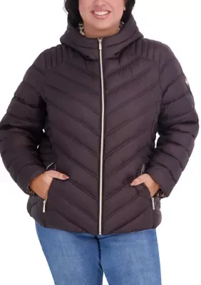 Michael Michael Kors Short Puffer Jacket with Leopard Print Lining by Michael Kors
