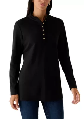Long Sleeve Henley Mock Neck Tunic by Kim Rogers