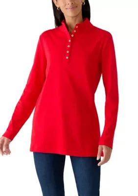 Long Sleeve Henley Mock Neck Tunic