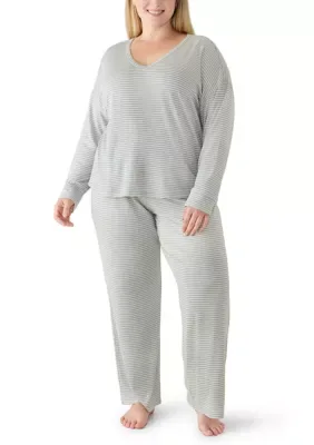 Brushed Knit Shirt and Wide Leg Pants Pajama Set by Olive  Oak