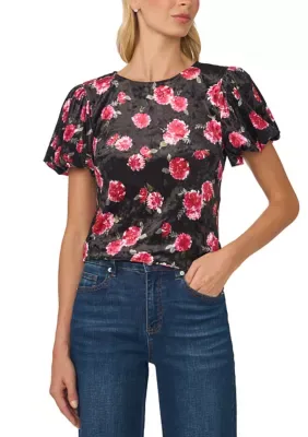 Puff Sleeve Floral Velvet Top by CeCe