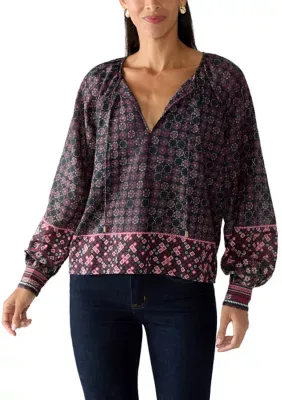 Sonya Tie Neck Blouson Sleeve Top by Cleobella