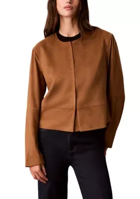 Soft Vegan Suede Seamed Crewneck Jacket by Calvin Klein