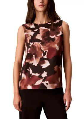 Satin Sleeveless Shell Top with Neck Piping by Calvin Klein