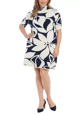 Short Sleeve Mock Neck Sweater Dress by London Times