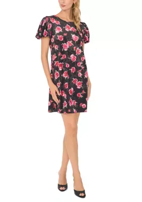 Short Puff Sleeve Velvet Floral Dress by CeCe