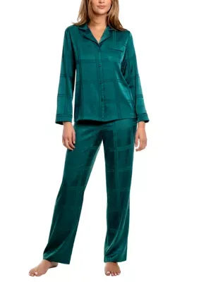 Satin Plaid Jacquard Pajama Set by Linea Donatella