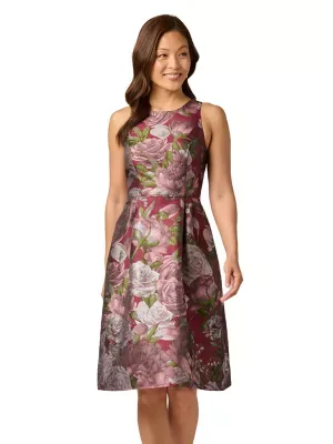 Floral Jacquard Short Dress by Adrianna Papell