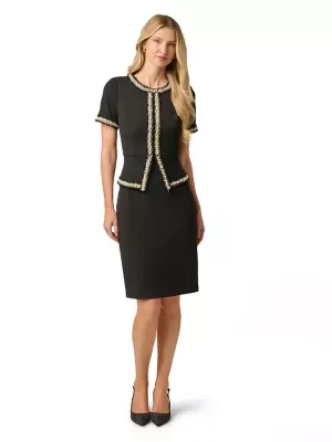 Pearl Trim Crepe Sheath Dress by Adrianna Papell