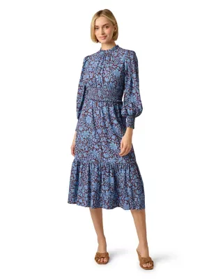 Printed Smocked Midi Dress by Adrianna Papell