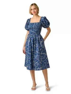 Printed Smocked Midi Dress