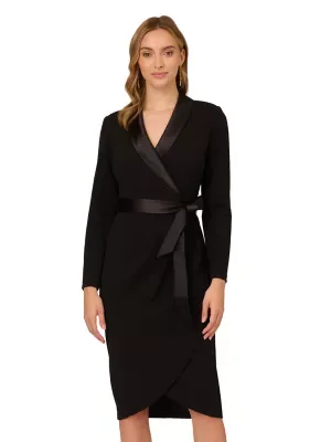 Knit Crepe Tuxedo Wrap Dress