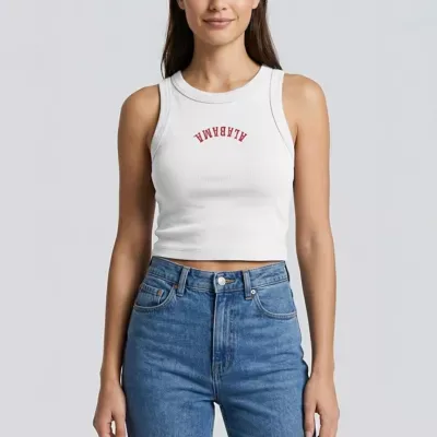 Alabama Crimson Tide NCAA Upside Down Embroidery Ribbed Cropped Tank Top by Uscape Apparel