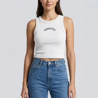 California Golden Bears NCAA Upside Down Embroidery Ribbed Cropped Tank Top by Uscape Apparel