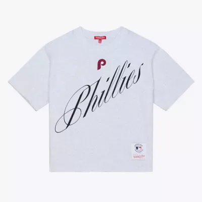 MLB Philadelphia Phillies Script Cropped Boxy T-Shirt by Mitchell & Ness