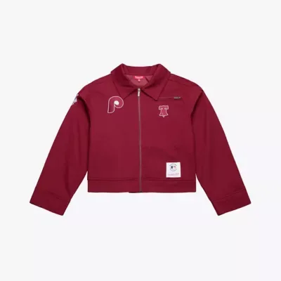 MLB Philadelphia Phillies Script Mechanic Cropped Full-Zip Jacket by Mitchell & Ness