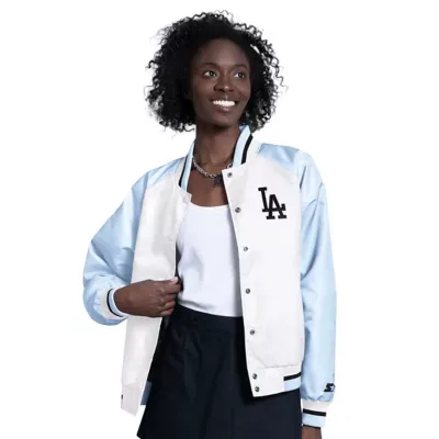 MLB Los Angeles Dodgers Blitz Varsity Raglan Full-Snap Satin Jacket