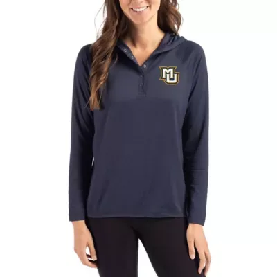 NCAA Marquette Golden Eagles Coastline Epic Comfort Recycled Hooded Raglan Quarter-Snap Shirt by Cutter & Buck