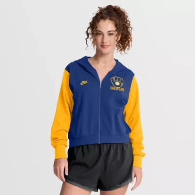MLB Milwaukee Brewers Cooperstown Collection Cropped Full-Zip Hoodie by Nike