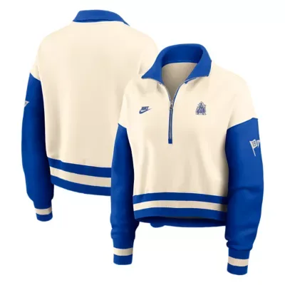 Duke Blue Devils NCAA Nike Natural/Royal Duke Devils Oversized Legacy Color Block Cropped Quarter-Zip Pullover by Nike