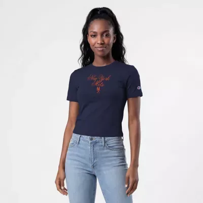 MLB New York Mets Soft-Touch Fitted Cropped T-Shirt